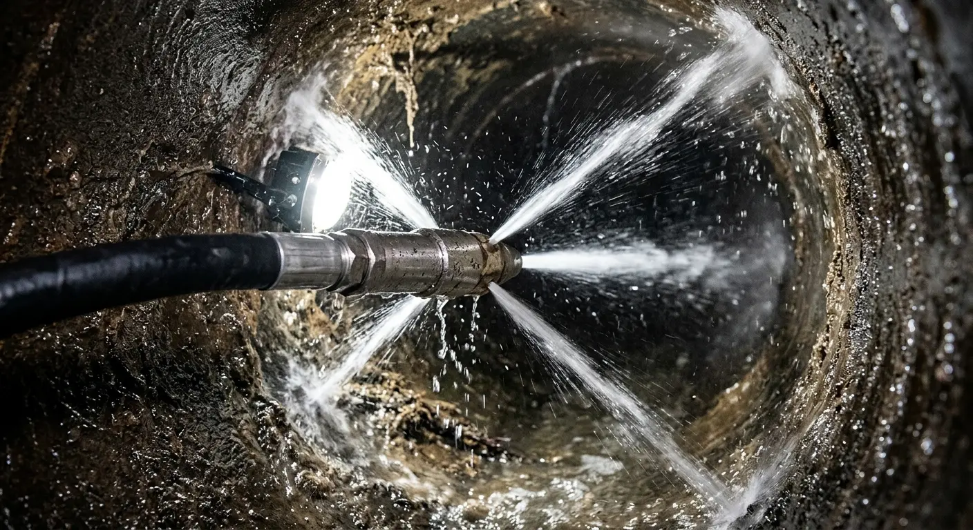 High-pressure hydro jetting nozzle cleaning sewer pipe for Sewer Cleanout in Port Isabel